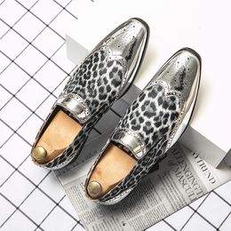 Luxury Bullock Leopard Print Loafers Men Casual Shoes Leather Gold Silver Classic Trend Pointed Slip-on Youth British Daily Party Wedding Business Shoes Size 39-45