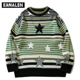 Men's Sweaters Harajuku Retro Black Green Striped Star Knit Sweater Men's Jumper Oversized Pullover Thick Sweater Grandpa Ugly Sweater Women's 220926