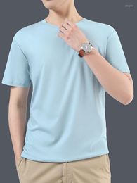 Men's Polos Summer Mercerized Cotton Round Neck Short-Sleeved Men's T-Shirt Solid Color Casual Business Non-Iron Top