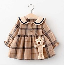 Girl's Dresses Cute Baby Girls Princess Dress Spring Autumn Girl Long Sleeve Plaid Dresses With Little Bear Great Quality Kids Casual Skirts Children