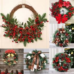 Christmas Decorations 1pc Rattan Wreath Pine Natural Branches Berries cones for DIY Supplies Home Door Decoration 220922