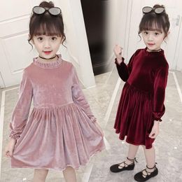 Girl Dresses Kids Velour Dress Solid Color Long Sleeve Fall Spring Toddler Baby Princess Velvet Clothes A Line Casual Loose Korean Style