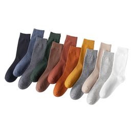 Men's Socks Solid Colour Business Pure Cotton Harajuku Casual Long Deodorant Big Size High 5 Pair 220923