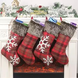 Christmas Santa Claus Gift Socks Plush Christmas Stocking With Hanging Rope For Xmas Tree Ornament Christmas Decorations RRB15771