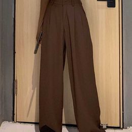 Women's Pants Capris Retro Solid Colour Wild Straight Wide Leg Female Spring Korean Fashion High Waist Casual Long 220922