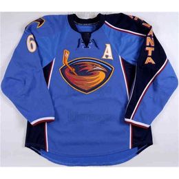 Gla Men's Vintage Atlanta Thrashers Jerseys Game Worn Jersey17 Ilya Kovalchuk 36 Eric Boulton 6 Ron Hainsey 7 Mark Popovic Jersey Blue Hockey