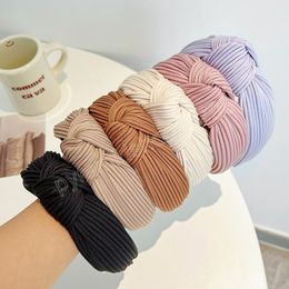 Fashion Centre Knot Rib Knitting Hair Hoop Women Girls Autumn Winter Wide-brimmed Headband Solid Colour Hair Accessories