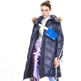 Winter Womens Down Jacket with A Fur Collar Fashion Style Hood Long Clothes Outdoor casual coat