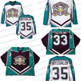 Gla Mit 1999-2000 Cincinnati Mighty Ducks Jersey Hockey 8 Sean Avery 33 Tony Tuzzolino 35 Iilya Bryzgalov Duck Ice Hockey Jerseys Black White S-3XL