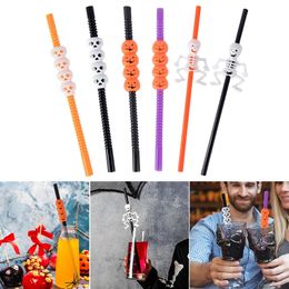 5pcs Halloween Skull Pumpkin Plastic Straws Happy Halloween Party Supplies Home Bar Decoration Prop Kids Cocktail Drinking Straw