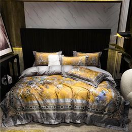Bedding sets Luxury Vintage Vibrant Birds Blossom Gold Duvet Cover QueenKing Size 4Pcs Silky Soft Zipper Bedding set Bed Sheet 2Pillow shams 220924