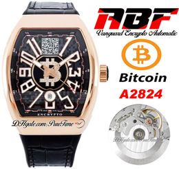 ABF Vanguard Encrypto V45 A2824 Automatic Mens Watch Rose Gold Black Dial With Bitcoins Wallet Address Big Number Leather Strap Super Edition Puretime F02D4