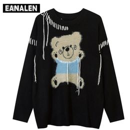 Men's Sweaters Harajuku Retro Fringe Bear Jumper Knitted Sweater Men's Winter Cartoon Anime Oversized Pullover Thick Grandpa Ugly Sweater Women 220926