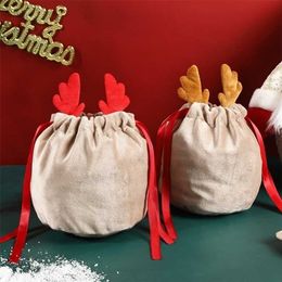 Gift Wrap Christmas Candy Bags Antlers Velvet Draw String Bunny Packing Drop Party Decoration 2023 Navidad 220924
