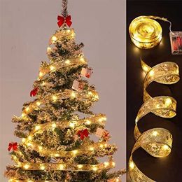 Christmas Decorations Ribbon Fairy Light Christmas Decoration Christmas Tree Ornaments For Home Bows String Lights Navidad Natal Year 2023 220926