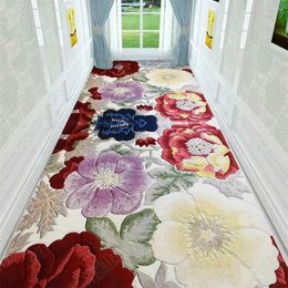 Carpets Europe Style Corridor Strip 3D Flower Floor Mat Bedroom Living Room Carpet Plush Printed Non-slip Rug Custom Made