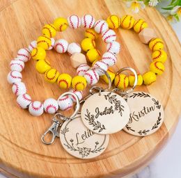 6 Styles Beaded Bracelet Keychain Pendant Party Favour Sports Ball Soccer Baseball Basketball Wooden Bead Bracelet DH984