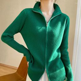 Women's Knits Turtleneck Cashmere Sweater Ladies Spring Zipper Cardigan Wool Coat Short Lapel Double Zip Top Women Jacket Knit Shirt