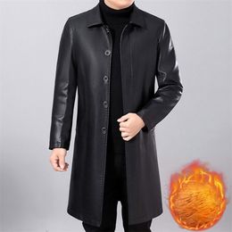 Men's Leather Faux ClothingWinter Middle-Aged Lapel Long-Sleeved Single-Breasted Thermal PU Coat Male jacket 220924