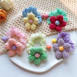 2022 New Korean Sweet Girl Princess Ponytail Hair Accessories Fashion Children's Cute Colorful Woolen Flower Hair Ring Headwear