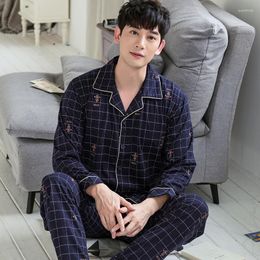 Men's Sleepwear Striped Pyjamas For Men Spring Long Sleeve Turn-down Collar Cardigan Mens Homewear 4XL Male Lounge Pijamas