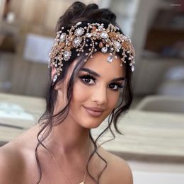 Headpieces Wedding Head Jewellery Alloyed Flower Headpiece Shiny Colourful Crystal Beads Bridal Hair Accessories Pearls Bride Headband