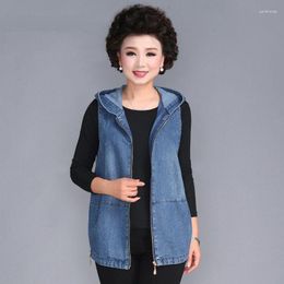 Women's Vests Women's Middle-aged Mother Vintage Denim Waistcoat Jacket Spring Autumn Hooded Sleeveless Coat Plus Size Loose Casual