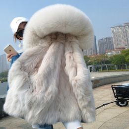 Women s Fur Faux women s fur jacket denim natural lining ladie winter warm cotton coat 220926