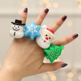 Christmas Flashing Jelly Rings Party Favors LED Light Up Finger Ring Tree Santa Deer Snowflake Blinking Neon Gift For Kids Adults