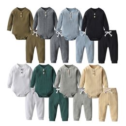 Clothing Sets born Baby Boys Girls Clothes Set Cotton Solid Knitted Ribbed Long Sleeve Bodysuit and Pants Infant Clothig Outfits 220922