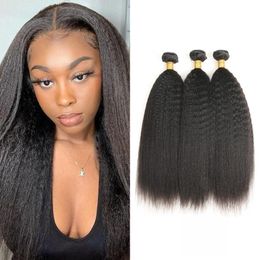 Human Hair Kinky Straight 3 Bundles 8A Indian Remy Hair Extensions for Black Women 8-26 inch