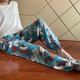 Women's Pants Cotton Silk Casual Trousers Summer Loose Pajamas Home Thin Wide Leg Fashion Oversize 4XL Sweatpants Female 220922