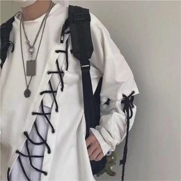 Men s Hoodies Sweatshirts Idopy Japanese Fashion Men s Street Style Lace Hoodie Punk Loose Fit Pullover Designer Colorful Hip Hop 220922