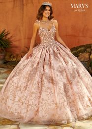 Rose Gold Beading Quinceanera Dresses Spaghetti Neck Floral Sequined Sweet 16 Prom Dress Party Wear Pageant Evening Gowns