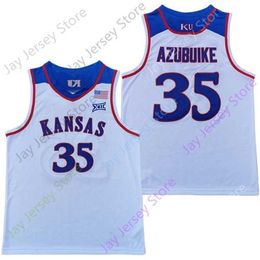 Mitch 2020 New NCAA College Kansas Jayhawks Jerseys 35 Udoka Azubuike Basketball Jersey White Blue Size Youth Adult All Stitched