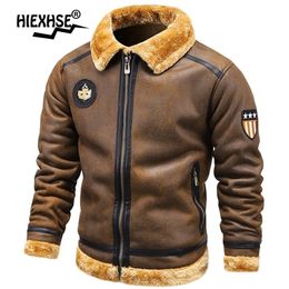 Men's Leather Faux Hiexse Brand Autumn Thick Warm Fleece Jacket Coat Winter Outwear Military Bomber Motor Biker 220924