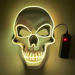 Party Masks Glowing Skull Mask Party Halloween Horror Ghost Death Skeleton LED Face Cover Scary Cosplay Skull Mascara Light Masks 220926