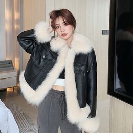 Women s Fur Faux Real Coat Autumn And Winter Korean Casual Solid Color Genuine Sheepskin Splicing Square Collar Jacket Female 220926