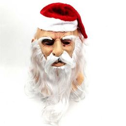 Party Masks Christmas ball performance props Santa Claus mask latex white beard old man hood mask Christmas hat 220926