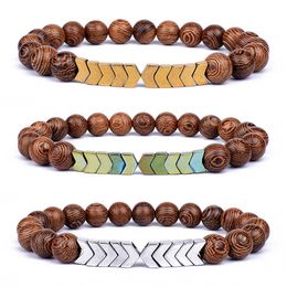 Hematite Energy Bracelets Men Wooden Beads Cross Healing Balance Bangles Yoga Prayer Reiki Buddha Jewelry Gift