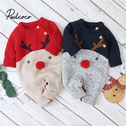 Footies Baby Boys Christmas Rompers Reindeer Knitted Infantil Jumpsuits Toddler Girls Year's Costume Children Warm Wool Clothes 0-2Y 220922