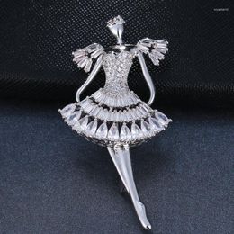 Brooches EmmayaDancing Girl Handmade White Gold/Rose Gold Jewellery Cubic Zircon Brooch For Women Party Gift