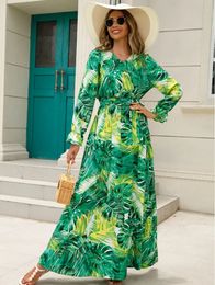 Prote￧￣o de compra de vestido de decote em V Tropical Print Feminino