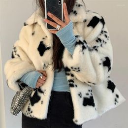 Women's Fur Autumn And Winter Style Mink Fleece Plush Coat Short Black White Y1172