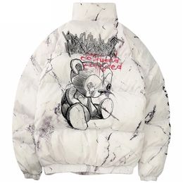 Männer Daunen Parkas Winter Gepolsterte Jacke Männer Frauen Cartoon Bär Druck Übergroßen Streetwear Parka Paar Harajuku Dicke Warme Blase Mantel 220924