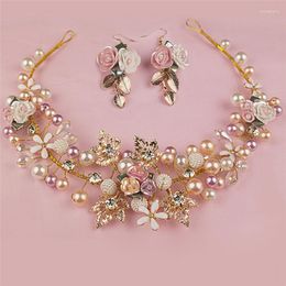 Headpieces Gold Colour Handmade Flower Wedding Bridal Pearl Crystal Headbands For Bride Hair Accessories Jewellery Tiara De Noiva