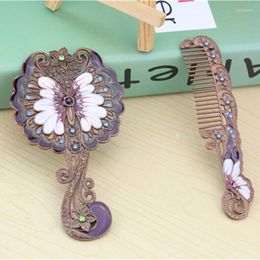 Compact Mirrors Handmade High Quality Rhinestone Butterfly Pattern Ladies Makeup Mirror Comb Set Hand Tools Home Office Use