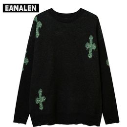 Men's Sweaters Harajuku Vintage Hollow Cross Jumper Knit Sweater Men's Winter Oversized Pullover Thick Sweater Grandpa Ugly Sweater Women's Y2K 220926