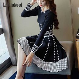 Casual Dresses Knitted Dress Autumn and Winter Women's 2022 New Mid-Length Waist-Tight Temperament Slimming and Fashionable Small Black Dress Y2209