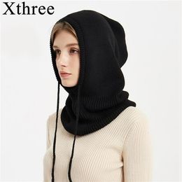 Beanie/Skull Caps Xthree Cashmere Winter Knitted Hat Beanie Women Scarf Skullies Beanies Winter Hats For Women Men Cap Solid Bonnet Mask Brand Hat 220922